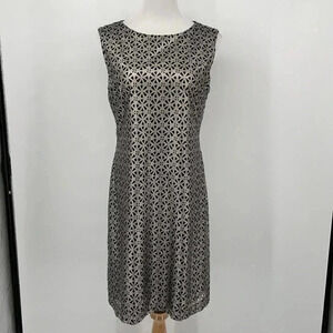 NWT Tahari Gray Geometric Sheath Sleeveless Zip Back Dress Cutouts Summer Sz 10